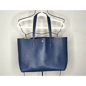 Tory Burch Blake Tote Bag Navy Blue Something Wild Lining Print with Wristlet